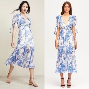 ALICE MCCALL Silk Blend Vintage Floral Puff‎ Short Sleeve Grommet Tie Dress 4